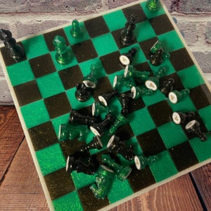Custom Chess Set /Custom Celtics Chess Set/ Professional Sized Chess Set  / Epoxy Chess Board / Epoxy Chess  / Free Shipping / Custom Gift