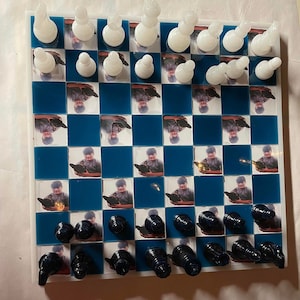 Chess Set with Image / Custom Chess Set / Professional Sized Chess Set  / Epoxy Chess Board / Epoxy Chess  / Free Shipping / Custom Gift