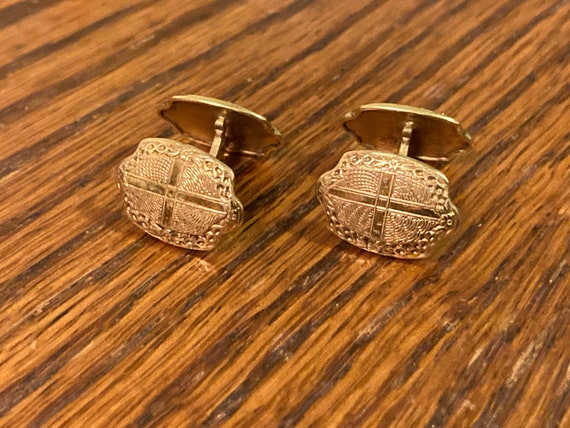 French Gold Top Cross Crest Style Cuff Links HWKC - image 1