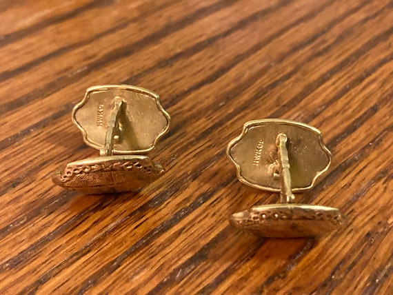 French Gold Top Cross Crest Style Cuff Links HWKC - image 2