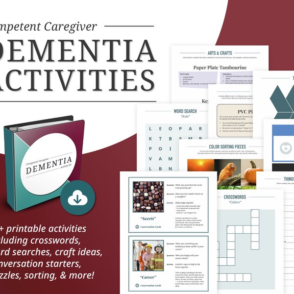 Dementia Activities / Dementia Games  / Dementia Caregiver Worksheets / Over 50 pages of fun activities to do with your loved one