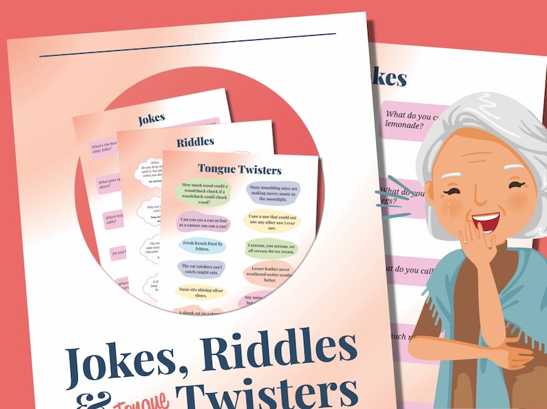 Jokes, Riddles and Tongue Twisters for Seniors / Senior Citizen Activity / Fun and Engaging Activities for Senior Adults / Jokes for Elderly image 1