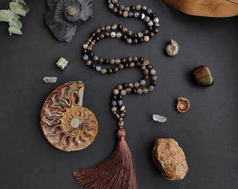 Mala The Eye Of The Creator - Brown Earthy Agate Japa Mala 108 Meditation Beads