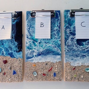 Notepad Clipboard, Epoxy Ocean Waves. Wall Hang or Magnets option