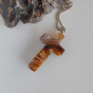 Hand Carved Natural Agate Stone Cross Pendant,Christian Necklace
