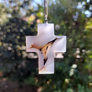Hand Carved Agate Stone Cross Necklace