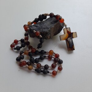 Beaded Cross Necklace,Hand Carved Crystal Cross,Christian Jewelry