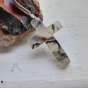 Turkish Agate Stone Handmade Christian Cross Necklace, Stone Cross Pendant