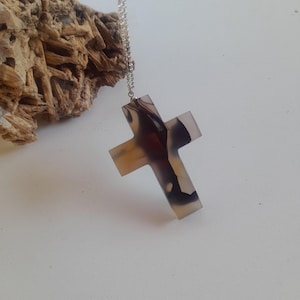 Unique Patterned Hand Carved Agate Cross Necklace