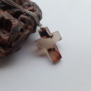 Dainty Hand Carved Agate Stone Cross Necklace,Religious Gift