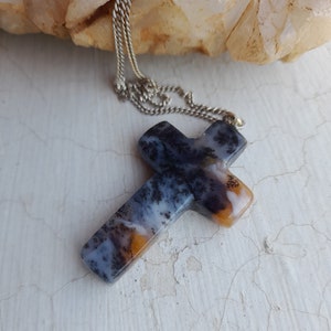 Turkish Agate Stone Cross Pendant, Carved Gemstone Cross Necklace