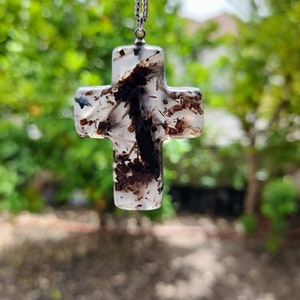 Hand Carved Cross Pendant,Natural Stick Agate Cross Necklace