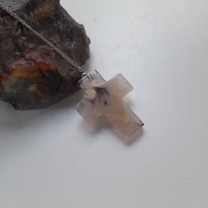 Agate Stone Unique Cross Necklace,Hand Carved Cross Pendant