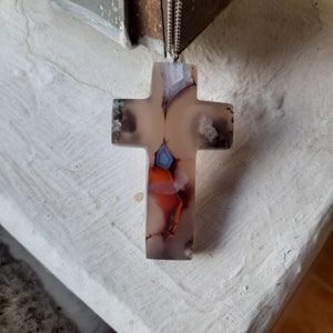 Hand Carved Crystal Cross Pendant Necklace,Natural Stone Christian Jewelry