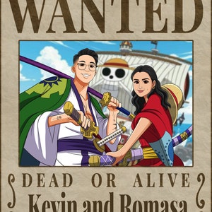 Cartaz de procurado personalizado, encomenda de anime, retrato estilo anime, transforme-me em anime, anime a partir de foto, personalizado, retrato de casal, cartaz de recompensa