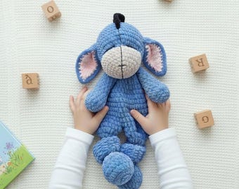 Handmade plush donkey baby lovey comforter, Baby stuffed animal toy, Farm nursery decor,  Newborn gender reveal gift