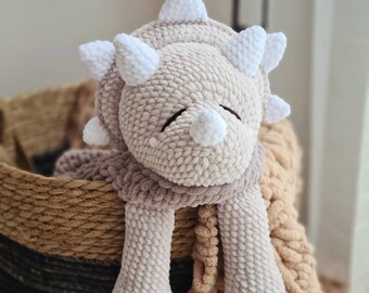 手作りの恐竜のぬいぐるみ、トリケラトプス、恐竜の赤ちゃん用おくるみ、ベビーシャワーの新生児ギフト、安心毛布、恐竜の子供部屋