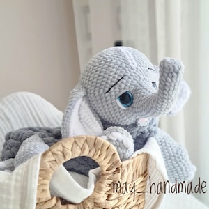 Elephant Snuggler, Baby Lovey, Stuffed Animal, Elephant Lovey, Security Blanket, Safari Nursery Decor, New Mom Gift, Baby Shower Gift