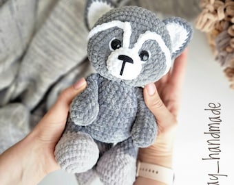 Crochet Raccoon Toy, Handmade Raccoon Baby Soft Plush Toy, Stuffed Animal, Newborn Baby Shower Gift, Woodland Nursery Decor