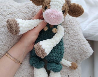 COW STUFFED ANIMAL: Crochet Baby Blanket, Toddler Gift, Farm Nursery Toys