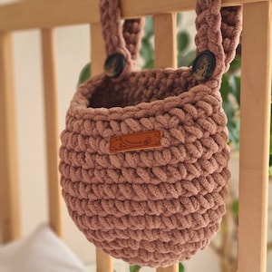BABY BEDSIDE organizer, crib hanging basket, crochet nursery storage basket
