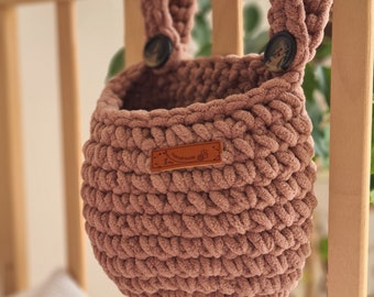 BABY BEDSIDE organizer, crib hanging basket, crochet nursery storage basket