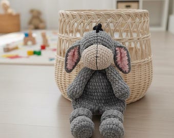 Donkey baby lovey security blanket, Handmade plush stuffed farm animal toy, Baby shower newborn toddler gift