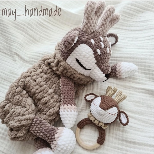 DEER rattle, first baby toy, newborn toy, woodland toy elephant