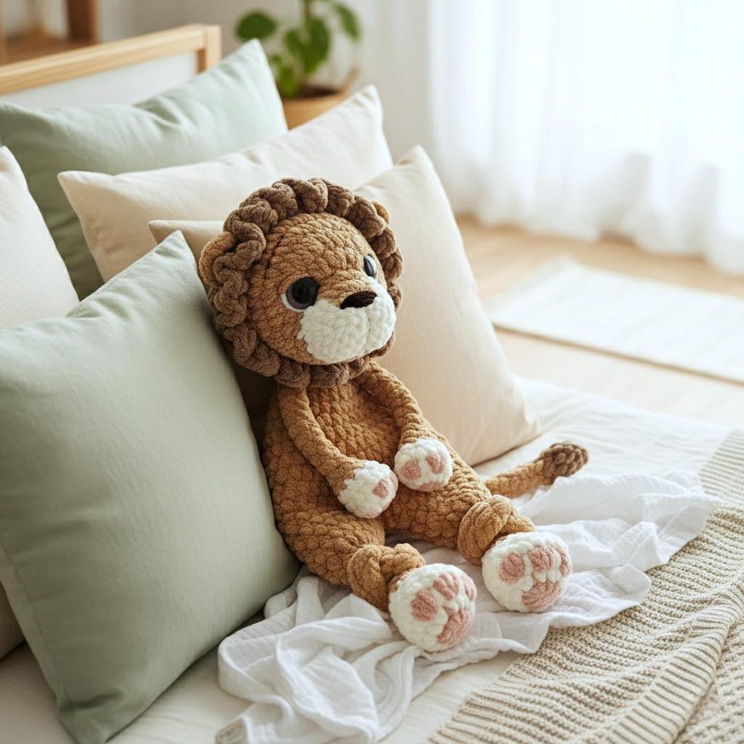 Lion Handmade Stuffed Animal Soft Plush Toy, Baby Lovey Comforter ...