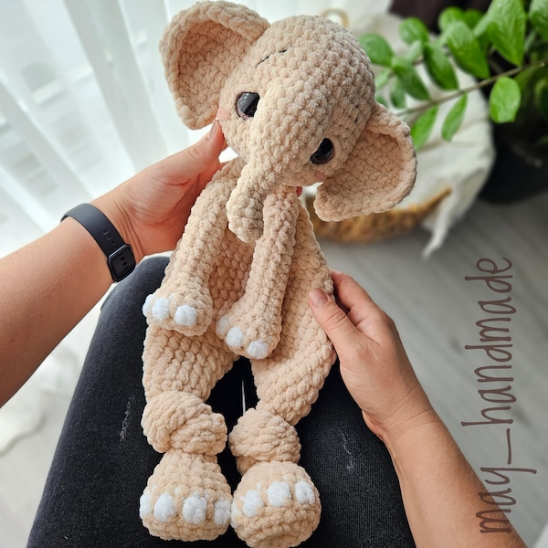 ELEPHANT lovey blanket, Safari baby shower gift, Baby comfort toy, Plush elephant, Safari nursery decor, Baby security blanket, Cuddle toy