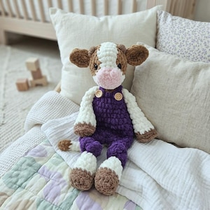 Crochet Cow Baby Lovey Comforter, Baby Stuffed Animal Toy, Handmade Soft Plush Toy, Farm Nursery Decor, Newborn Mom to Be Gift