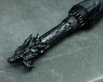 Dragon Black Long Umbrella - Roaring Dragon's Umbrella Handle - Umbrella Accessories Gift Artisan Works