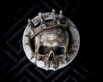 Gothic Crown Skull Ear Plugs: Ivory Resin Tunnels, Stretched Ear Gauges