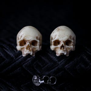 Halbschädel-Ohrstecker: Knochenstrukturiertes Harz, Gothic-Punk-Schmuck