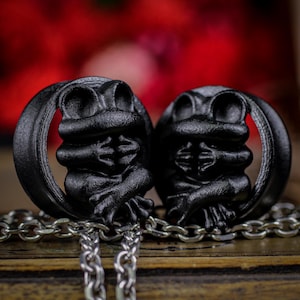 See No Evil Frog Ear Gauges Zen Meditation Jewelry Lightweight Black Ear Plugs
