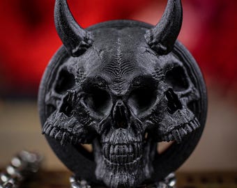 Expansores de oreja Cerbero Tri-Cráneo: Túneles de demonio con cuernos, joyería pagana oscura