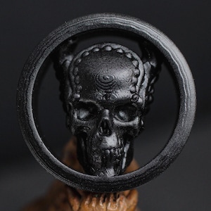 Gothic Odin Skull Ear Gauges: Matte Black, Dark Art Body Jewelry