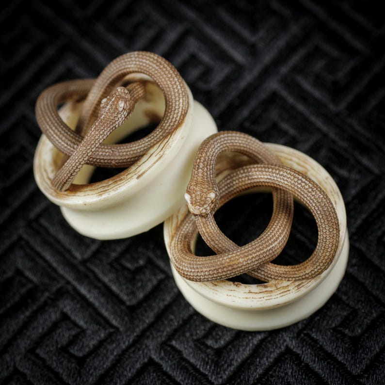Coiling Serpent Ear Gauge: Faux Bone Snake Scale Tunnels, Pagan Gothic ...