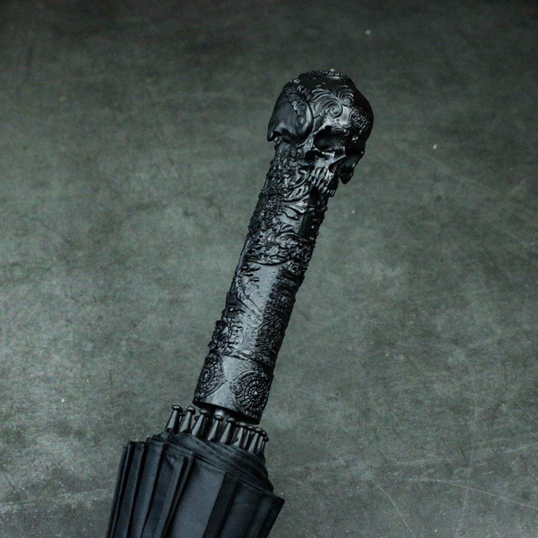 Skulls Umbrella - Black with White Skull Print