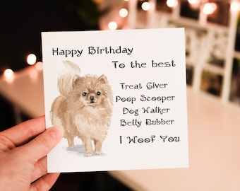 Personalized Pomeranian Dog Birthday Card: Treat Giver