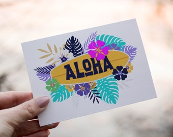 Carte d'anniversaire hawaïenne Aloha, carte d'anniversaire texte Hawaï, carte florale personnalisée, carte de voeux pour un ami, carte d'anniversaire hawaïenne personnalisée