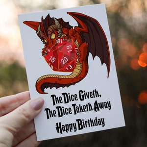The Dice Giveth Dungeons and Dragons Geburtstagskarte, Karte für Gamer, Freund Geburtstagskarte, personalisierte Karte, D & D benutzerdefinierte Karte, D und D