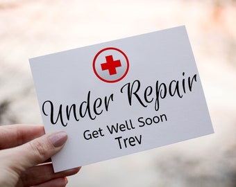 Under Repair Get Well Soon Card, Get Well Card, Personalized Card, Custom Get Well Soon Card,  Feeling Under The Weather Card, Get Better