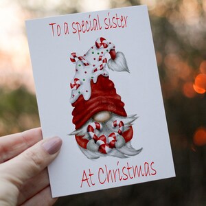 Personalized Sister Christmas Card, Gnome Holiday Card