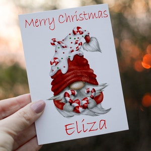 Personalized Christmas Gnome Card, Friend Holiday Card