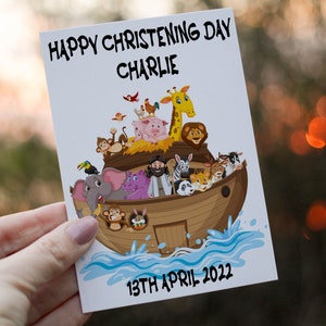 Carte arche de Noé, carte de baptême, carte de baptême, carte arche, carte de baptême personnalisée, carte personnalisée, carte pour enfant, arche de Noé, carte de fête