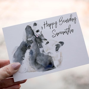 Carte d'anniversaire ours panda, carte d'anniversaire, carte panda, carte d'anniversaire ami, carte personnalisée, carte d'anniversaire personnalisée, carte ours, panda