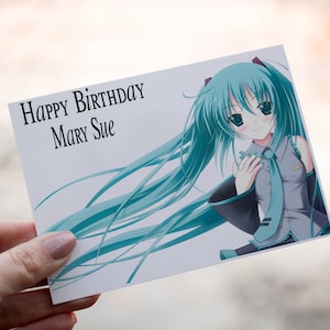 Miku Anime Geburtstagskarte, personalisierte Karte zum Geburtstag, Anime Karte, personalisierte Karte, Benutzerdefinierte Karte für Geburtstag, Anime Miku, Miku Karte