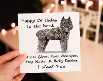 Carte d'anniversaire pour chien Bouvier des Flandres, carte d'anniversaire pour chien, carte personnalisée de race de chien, carte de voeux pour un ami, carte d'anniversaire personnalisée, carte pour chien