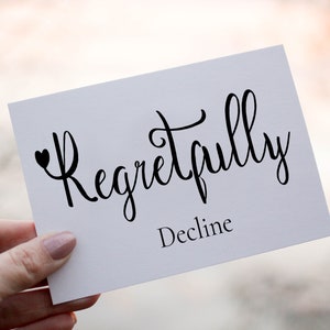 Refus de carte de mariage, carte personnalisée, carte de refus avec regret, carte d'invitation à un mariage refusée, carte de refus de fête, carte Désolé, je ne peux pas y assister